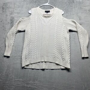 Lane Bryant 18/20 Cream Cable Knit Sweater Cozy Winter Open Shoulder‎